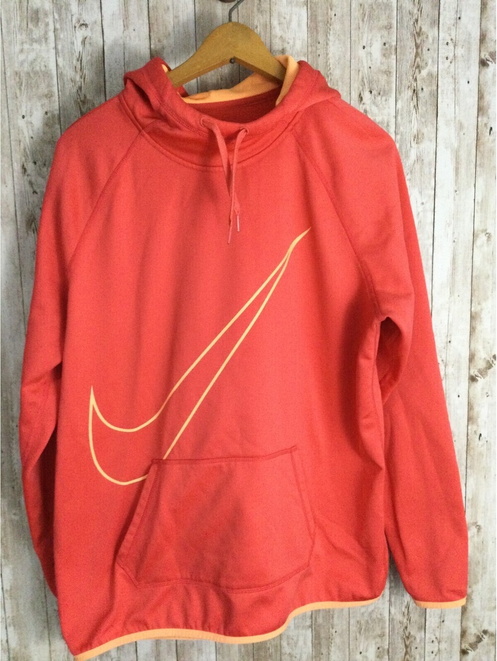 Nike Womens Light Orange Hooded high Neck Sweatshirt With Thumb Holes Size XL